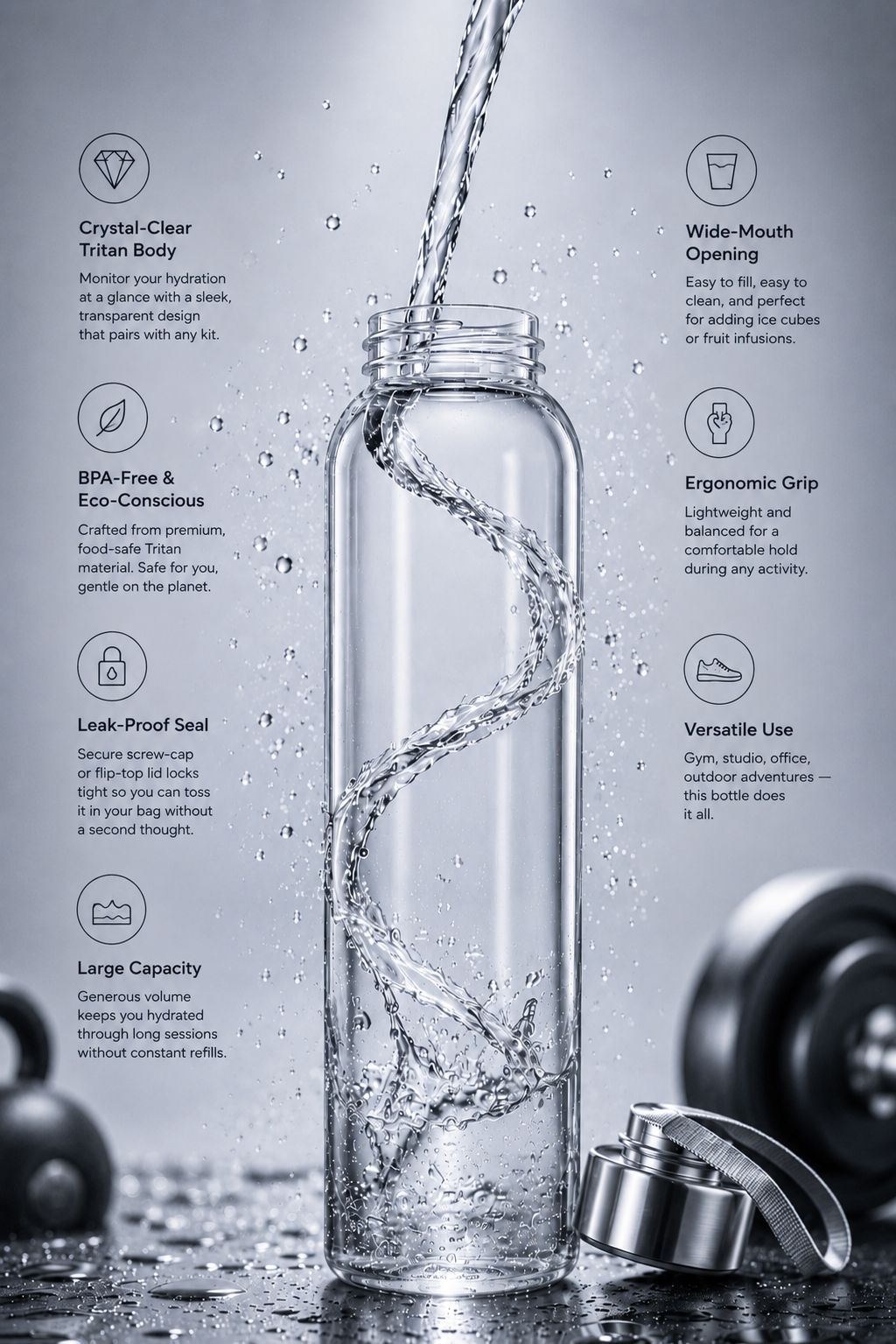 STELONI Clear Sports Water Bottle — BPA-Free, Leak-Proof & Large Capacity